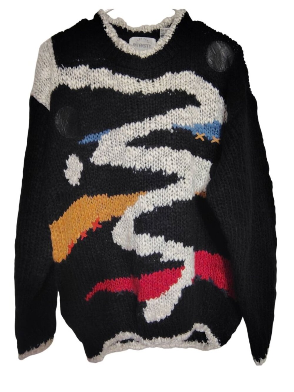 Vintage Code Zero Intensity Sweater Large, Mixed Media 80's Retro Vibes Squiggle